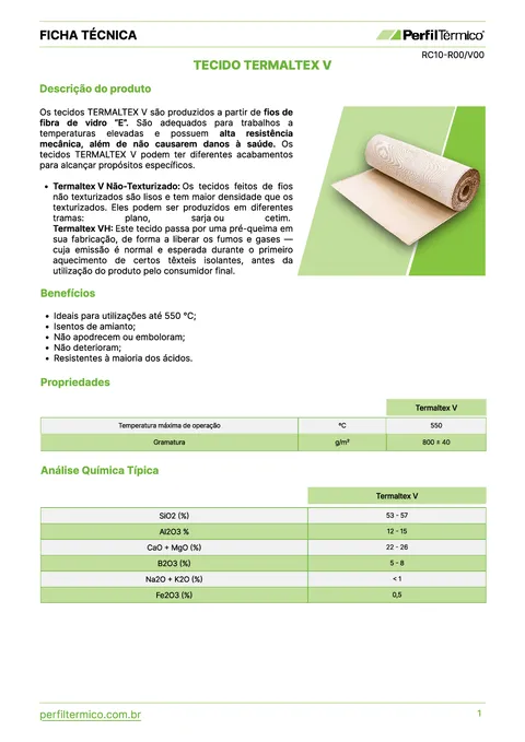 Ficha do Produto - Tecido Termaltex V