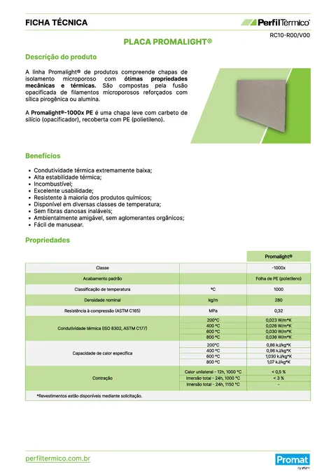 Ficha do Produto - Placa Promalight®