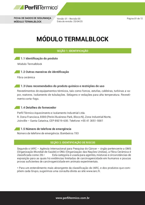 Ficha com Dados de Segurança (FDS) - Módulo Termalblock
