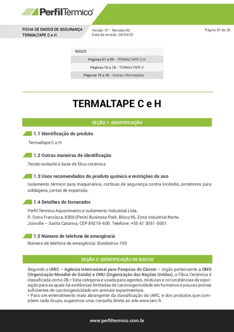 Ficha com Dados de Segurança (FDS) - Fita Termaltape