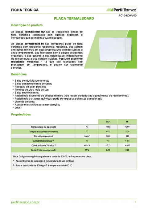 Ficha do Produto - Placa Termalboard