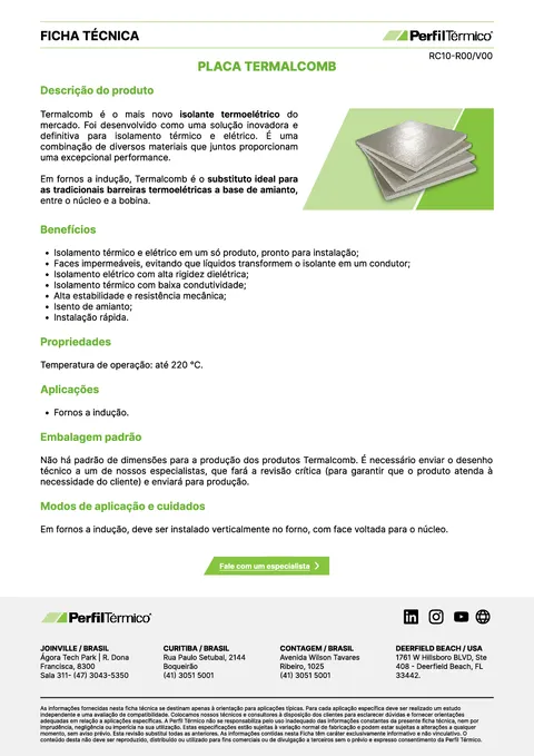 Ficha do Produto - Placa Termalcomb