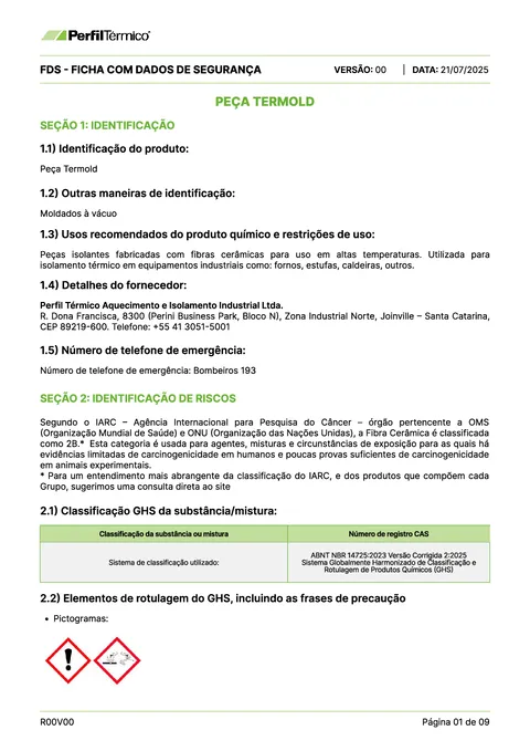Ficha com Dados de Segurança (FDS) - Peça Termold