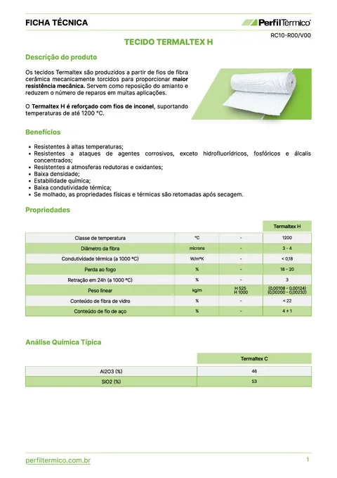 Ficha do Produto - Tecido Termaltex H