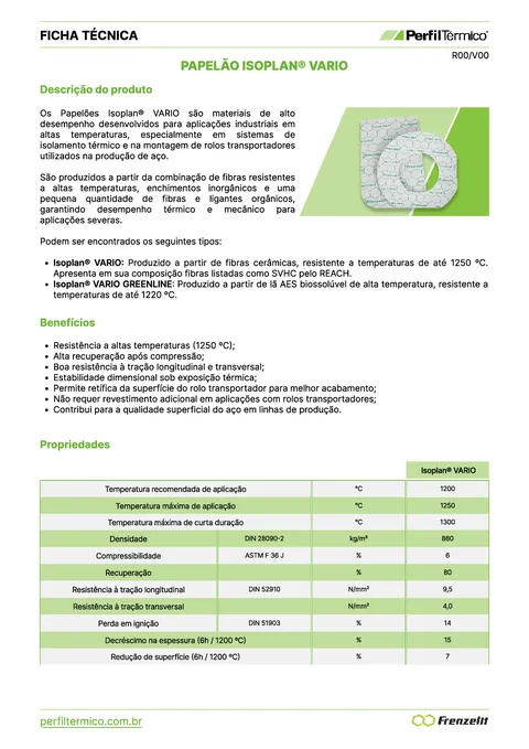 Product sheet - Papelão Isoplan® VARIO